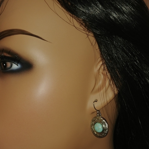 Silver Turquoise Style Dangle Earrings - Picture 3 of 5